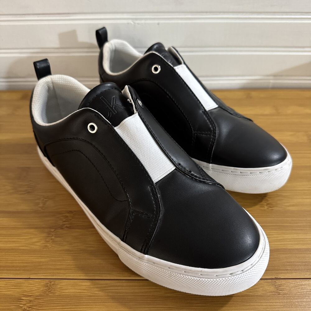Calvin Klein Leather Slip On Laceless Sneakers - Womens  8M - Calia Shoes Black